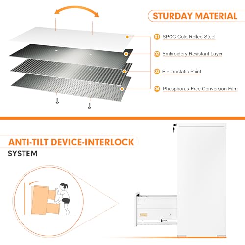 INTERGREAT 3 Drawers File Cabinet with Lock, 18" D Vertical Filing Cabinet for Home Office, Metal White File Cabinet for Hanging Letter/F4/A4/Legal INTERGREAT