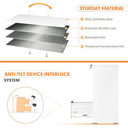 INTERGREAT 3 Drawers File Cabinet with Lock, 18" D Vertical Filing Cabinet for Home Office, Metal White File Cabinet for Hanging Letter/F4/A4/Legal - WoodArtSupply