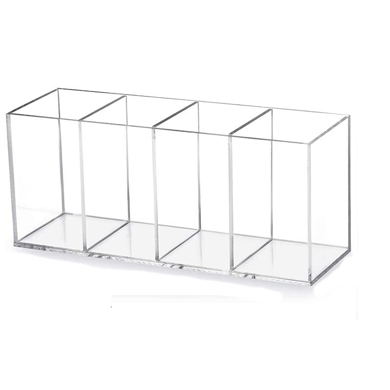 Acrylic Pen Holder 4 Compartments Clear Pencil Holder Organizer Makeup Brush Holder - WoodArtSupply