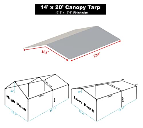 Carport Cover 12' x 20' Cut Size, 11'6" x 19'6" Finish Size Replacement Heavy Duty Canopy Tarp Tent White or Silver, Only Cover (White 12x20) G GOODSZONE