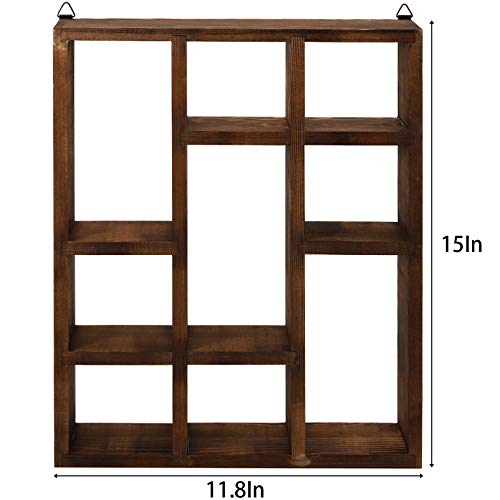 WUWEOT Shadow Box Display Shelf, 15" x 11.8" 9-Slot Rustic Floating Shelves, Wood Finish Wall Mountable/Freestanding Shelf for Wall Table or Desk - WoodArtSupply