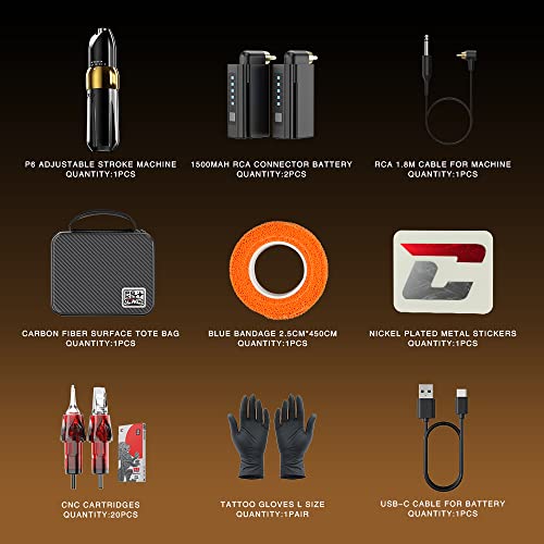 CNC Tattoo Kit Wireless Rotary Pen Machine 2pcs RCA Battery 5pcs Mixed Cartridges Needles Lightweight Gun for Tattoo Artists with Carry Case CNC