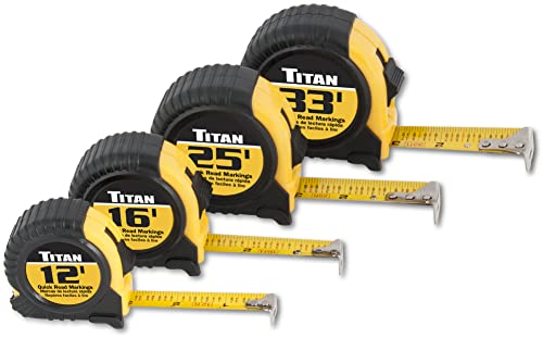 Titan 10902 4-Piece Tape Measure Set (12', 16', 25' and 33') - WoodArtSupply