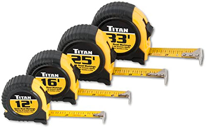 Titan 10902 4-Piece Tape Measure Set (12', 16', 25' and 33') - WoodArtSupply