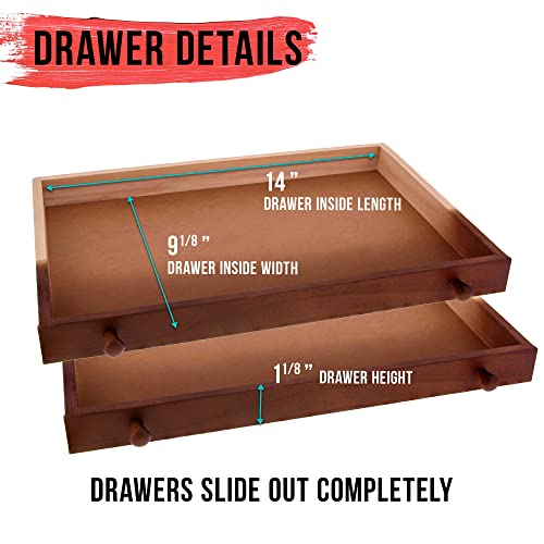 US Art Supply Walnut 2-Drawer Adjustable Wooden Storage Box with Fold Up Solid Drawing Easel US Art Supply
