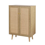 Anmytek Rattan Cabinet, 44" H Tall Sideboard Storage Cabinet with Crafted Rattan Front, Entryway Shoe Cabinet Wood 2 Door Accent Cabinet with Anmytek