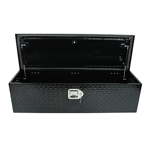 PRFFWK Truck Bed Tool Box Trailer Storage Tool Box Black Aluminum Heavy Duty Pick Up Truck Bed RV Toolbox Diamond Plate with Lock & Keys PRFFWK