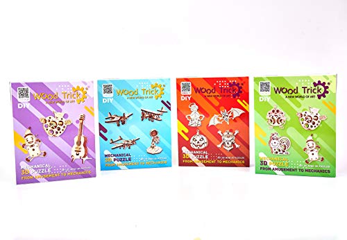 Wood Trick Set of Mini 3D Puzzles - Gingerbread, Guitar, Apple - 3D Wooden Puzzle - Great STEM Project for Beginners Wood Trick