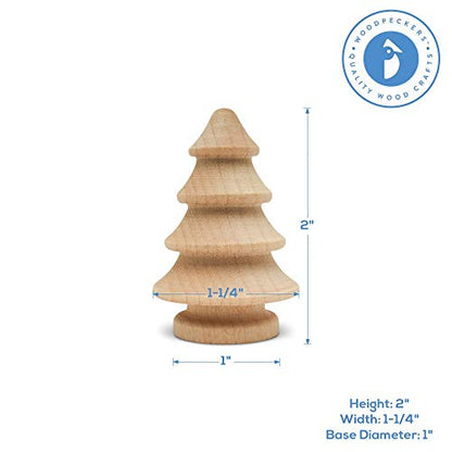Mini Wooden Christmas Tree 2 inch, Pack of 10 Unfinished Wood Miniature Trees for Christmas Crafts, Peg People, Nature Table, and Small World Play,