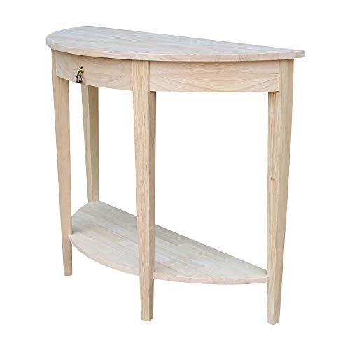 IC International Concepts Half Moon Console Table, 42 in W x 16 in D x 31 in H, Unfinished - WoodArtSupply