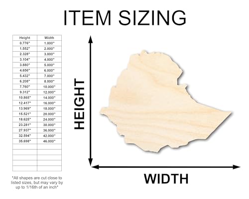 Unfinished Wood Ethiopia Country Shape - East African Craft - up to 36" DIY 18" / 1/8" 24 Hour Crafts