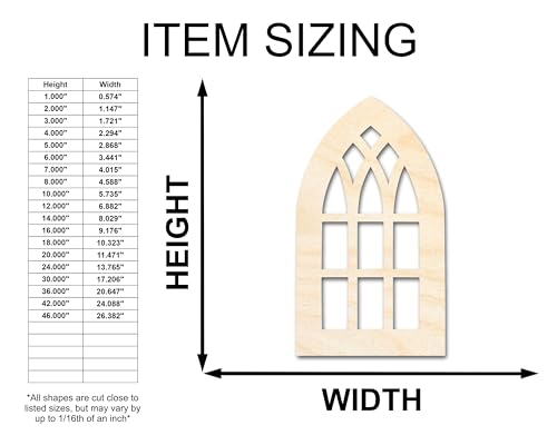 Unfinished Wood Gothic Window Shape | Craft Cutout | up to 24" DIY 7" / 1/4" - WoodArtSupply