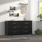 IKENO 6 Drawer Double Dresser, Industrial Wood Dresser for Bedroom, Storage Cabinet with Sturdy Steel Frame IKENO