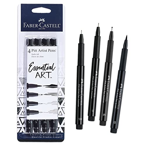 Faber-Castell Pitt Artist Pens Essential Set - 4 Black Markers, Variety of Nibs Faber-Castell