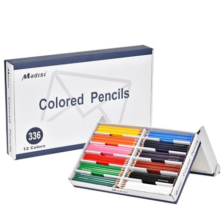 Madisi Colored Pencils Bulk - Pre-Sharpened - 12 Assorted Colors - 336 Bulk pack Madisi