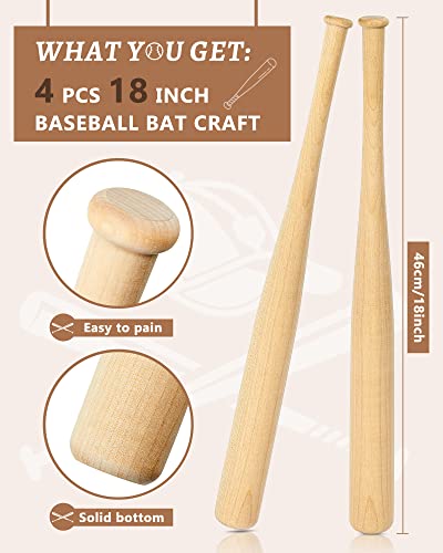 4 Pcs Mini Baseball Bats 18 Inch Wooden Baseball Bat Craft Unfinished Wooden Bats Unpainted Wood Baseball Bats for Painting DIY Craft Projects Ball - WoodArtSupply