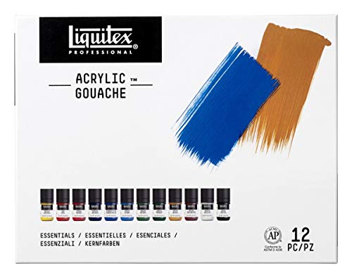 Liquitex 2003816 37-50 oz Acrylic Gouaches, Assorted Essential Color - Set of 12 - WoodArtSupply