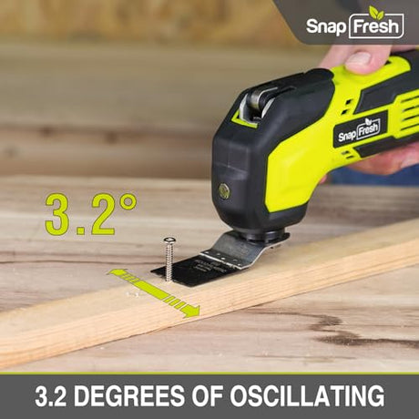 SnapFresh Cordless Oscillating Tool, 20V Oscillating Multi-Tool with 6 Speed, 3.2°Oscillating Angle, 22pcs Accessories, 2.0Ah Battery and Fast SnapFresh