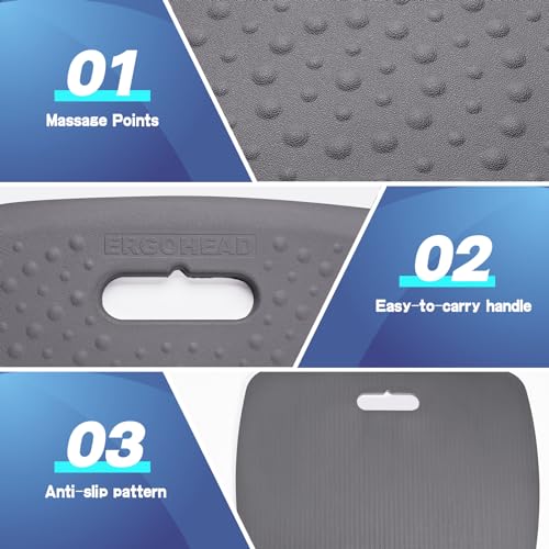 Ergohead 3/4 inch Anti Fatigue Comfort Standing Mat, Portable Office Standing Desk Mat, Non Slip Kitchen Mat, Built-in Handle with Massage Points ergohead