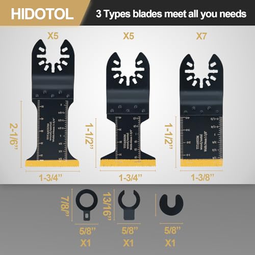 HIDOTOL 17 PCS Titanium Oscillating Saw Blades Universal Multitool Blades for Cutting Hard Material, Metal Nails, Wood, Plastic, Oscillating Tool - WoodArtSupply