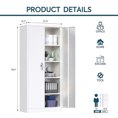 GangMei Metal Storage Cabinet, Garage Storage Cabinet with Locking and 4 Adjustable Shelves, 71 inches Tall Steel Cabinet for Warehouse, Garage, - WoodArtSupply