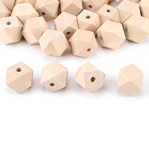 Geometric Wooden Beads 50Pcs Unpainted Faceted Geometric Unfinished Wood Bead Polygons Shape DIY Wooden Spacer for Necklace Bracelet Making DIY - WoodArtSupply