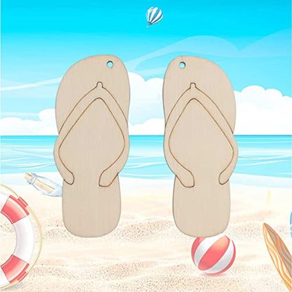 20pcs Flip Flop Shape Unfinished Wood Cutouts DIY Crafts 10 Pairs Blank Slippers Wooden Ornaments for Summer Beach Hawaii Luau Party Decoration