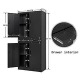 BESFUR Metal Storage Cabinet, Locking Storage Cabinet with Drawers and Adjustable Shelves for Garage, Office, Classroom- Black BESFUR