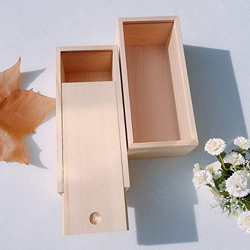 HZLHZYY 2 Pack Wood Box with Sliding Lid Unfinished Wood Storage Box Blank Natural Wood Box Case Container for Gift Jewelry Box, DIY Art Craft, HZLHZYY