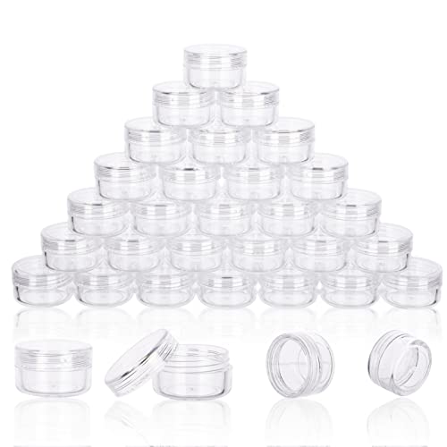 5 Gram Sample Containers with Lids, 50 Count 5ML Clear Sample Jars, Empty Lip Balm Containers with Lids, Small Makeup Travel Containers for Glitter, GOLACKY