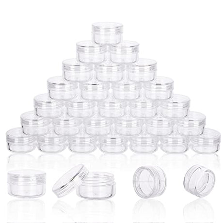 5 Gram Sample Containers with Lids, 50 Count 5ML Clear Sample Jars, Empty Lip Balm Containers with Lids, Small Makeup Travel Containers for Glitter, GOLACKY