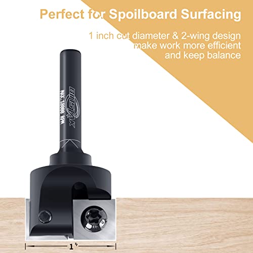 CNC Spoilboard Surfacing Router Bit, 1/4" Shank 1" Cutting Diameter, Carbide Insert Slab Flattening Router Bits Planing Bit Wood Planer Bit - WoodArtSupply