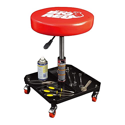 BIG RED TR6350 Torin Rolling Pneumatic Creeper Garage/Shop Seat: Padded Adjustable Mechanic Stool with Tool Tray Storage, Red Large - WoodArtSupply