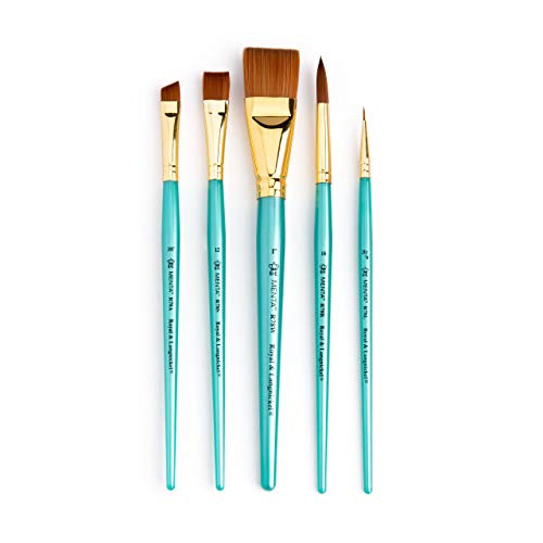 Royal & Langnickel Menta, 5pc Shader Variety Brush Set, Includes - Wash, Round, Shader, Angular & Liner Brushes - WoodArtSupply