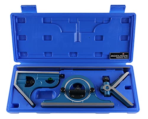 Accusize Industrial Tools 12'' 4 Combination Square Ruler Set Protractor Satin, 4-R Graduation, 0000-8101 Accusize Industrial Tools