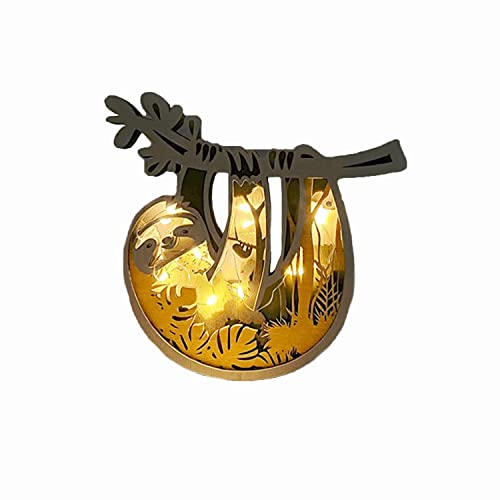 Bijouweled Custom Wooden Animals Desktop Ornament, 3D Natural Animal Decoration with Light, Personlaized Text Wooden Animal Carvings for New Year Bijouweled