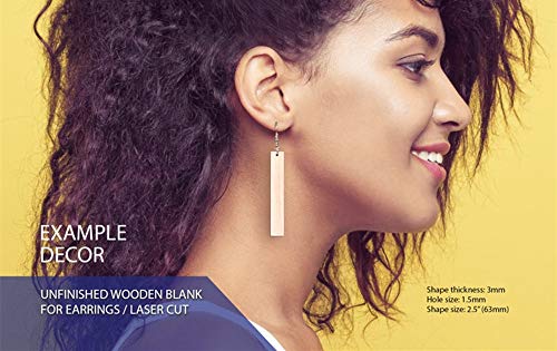 30pcs Unfinished Wood Earring Blank,Wood Strip Blank, Rectangle Laser Cut Unfinished Wood Cutouts (Mix Sizes) ACFENG Laser