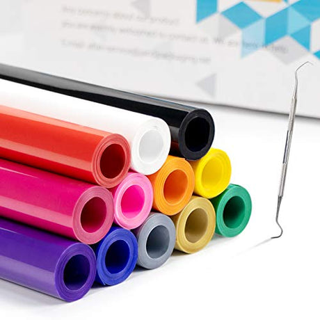 JANDJPACKAGING HTV Heat Transfer Vinyl Bundle - 12" x 5ft HTV Vinyl Rolls for Cricut, Silhouette & Cameo 12Pack Assorted Colors Iron on Vinyl Bundle JANDJPACKAGING