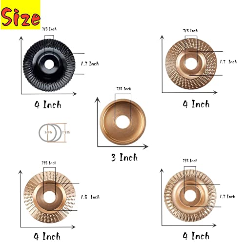 Angle Grinder Wood Carving Disc Set 5 Pack for 4" or 4 1/2" Angle Grinder with 5/8" Arbor, Angle Grinder Attachments, Wood Working Tools and