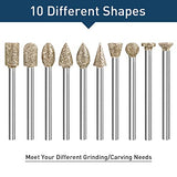 Diamond Grinding Burr Bit Set，20Pcs Rotary Tool Accessories Stone Carving Set with 1/8 inch Shank for Stone Ceramic Glass Carving, Grinding, shengbenhao