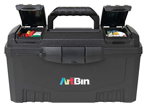 ArtBin 6918AB Twin Top 17 inch Supply Box, Portable Art & Craft Supply Organizer with Handle, [1] Plastic Storage Case, Black ArtBin