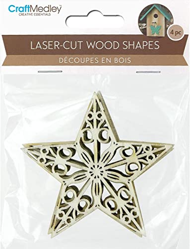 Miniature Laser Cut Wood Shapes - Stars - 4 Piece - WoodArtSupply