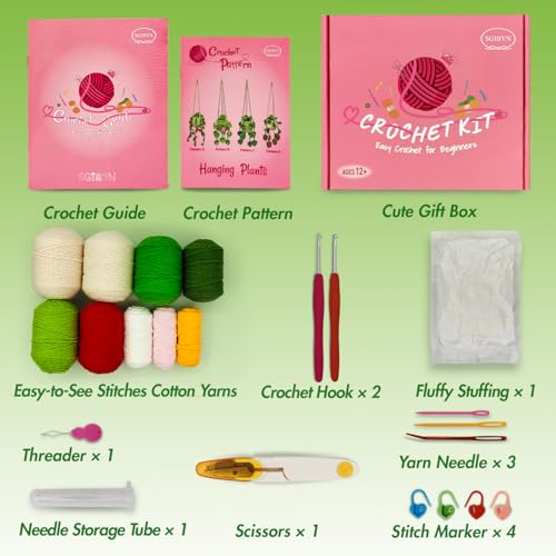 SGIBYN Crochet Kit for Beginners with Step-by-Step Video Tutorials,Beginners Starter Crochet Succulent Plant Kit for Adults Kids,Learn to Crochet Set SGIBYN