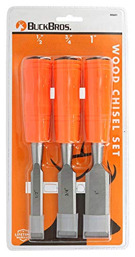 Buck Brothers 120203K 3-Piece Wood Chisel Set With Acetate Handles | 1/2 Inch, 3/4 Inch, 1 Inch Chisels Included | Carve, Cut, and Shape Wood, Buck Bros.