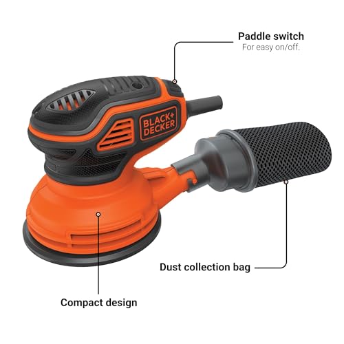 BLACK+DECKER Orbital Sander, 5-inch Disc Sander, Corded (BDERO600) BLACK+DECKER