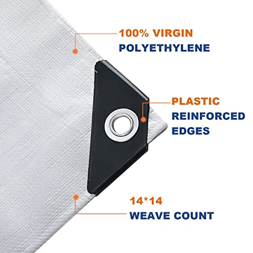 Tarpware 12'x20' White Heavy Duty Waterproof Full Size Tarp, Durable Poly Tarpaulin with Grommets&Reinforced Edges, UV Resistant Tarp Cover for - WoodArtSupply