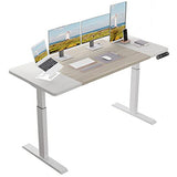 BUNOEM Height Adjustable Electric Standing Desk, 63x30 Height Stand Up Computer Desk,Sit and Stand Home Office Desk with Splice Board (White+Oak Top, BUNOEM