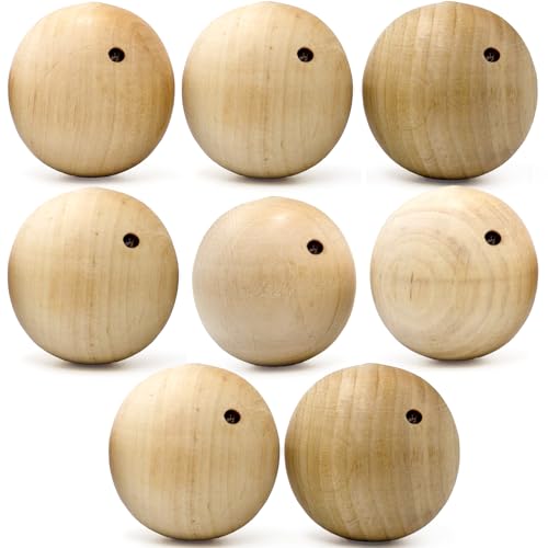 Unfinished Wood Oval Beads 1.7" with 4mm Hole for Crafts, Set of 8 - Wooden Balls for DIY Home Decor