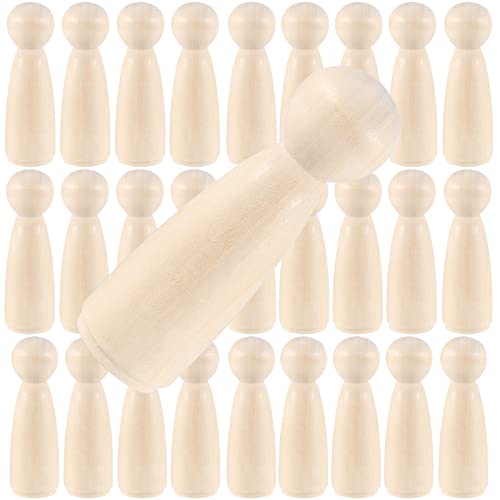 ZOENHOU 30 Pack 3-1/2 Inch Wooden Peg Dolls, Mom Angel Unfinished Peg People Doll Bodies, Wooden Figures for Craft, Painting