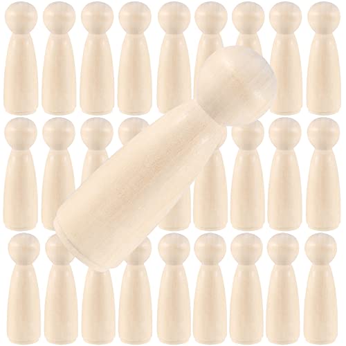 ZOENHOU 30 Pack 3-1/2 Inch Wooden Peg Dolls, Mom Angel Unfinished Peg People Doll Bodies, Wooden Figures for Craft, Painting ZOENHOU